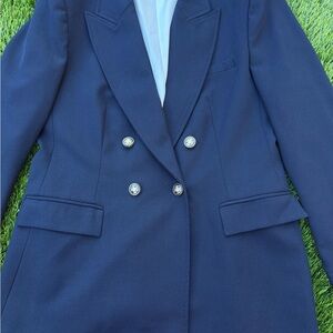 Zara Blue Navy Double-Breasted Women's Blazer with Metal Buttons size XL